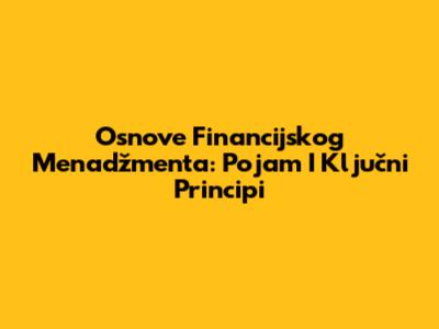 Osnove Financijskog Menadžmenta: Pojam I Ključni Principi